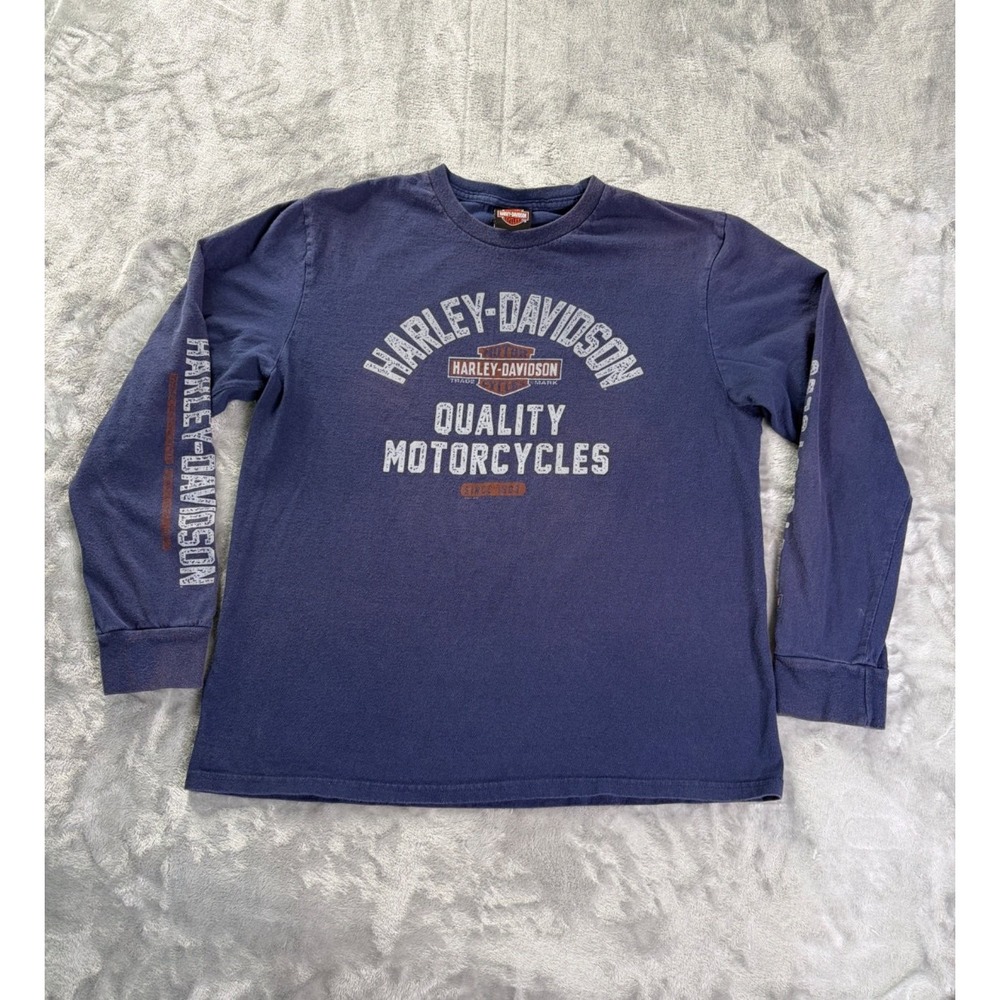 Harley-Davidson Graphic Motorcycles Cherokee NC Biker T-Shirt Mens L Blue LS